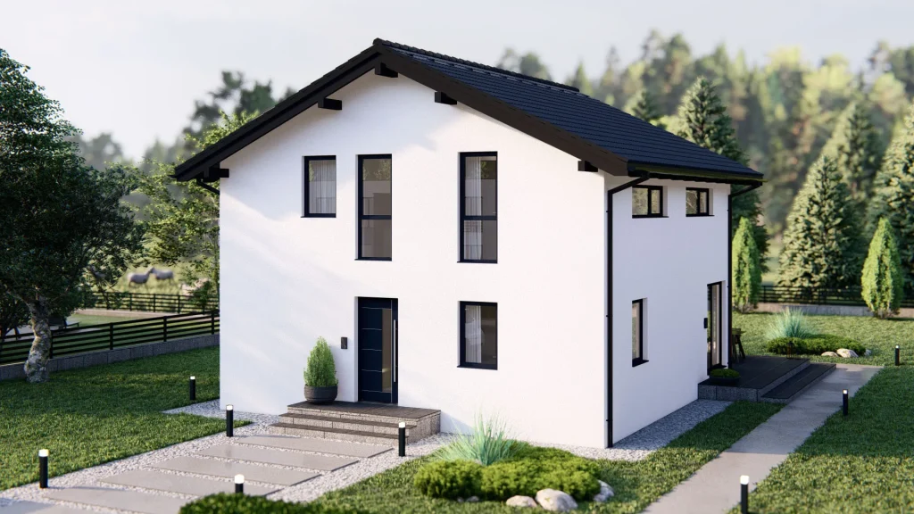 Fertighaus mit modernem 25-Grad-Satteldach in zeitgenössischer Architektur - BAUTENT Hausbau