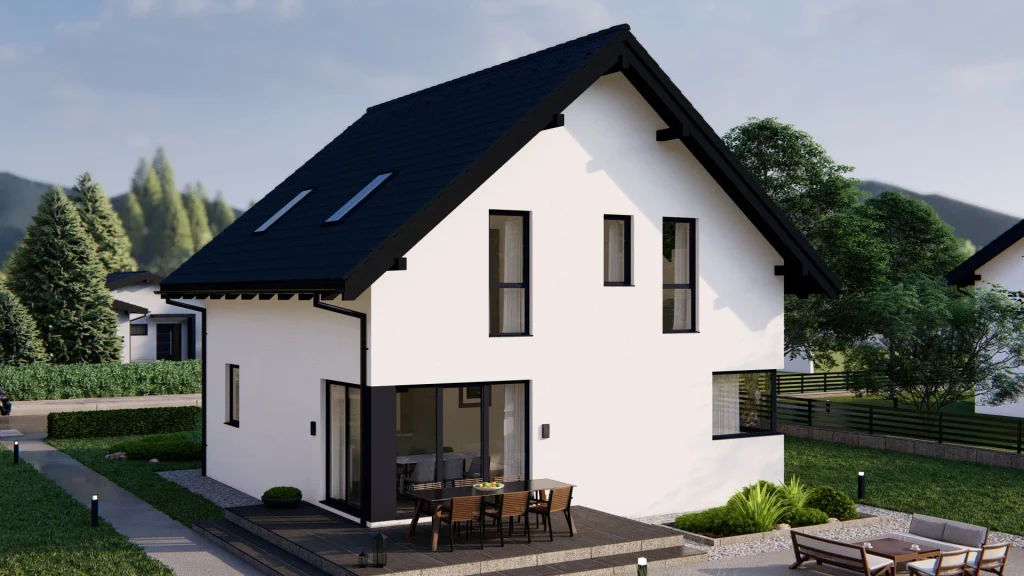 Fertighaus mit 40-Grad-Dachneigung - moderne Architektur und energieeffiziente Bauweise von BAUTENT