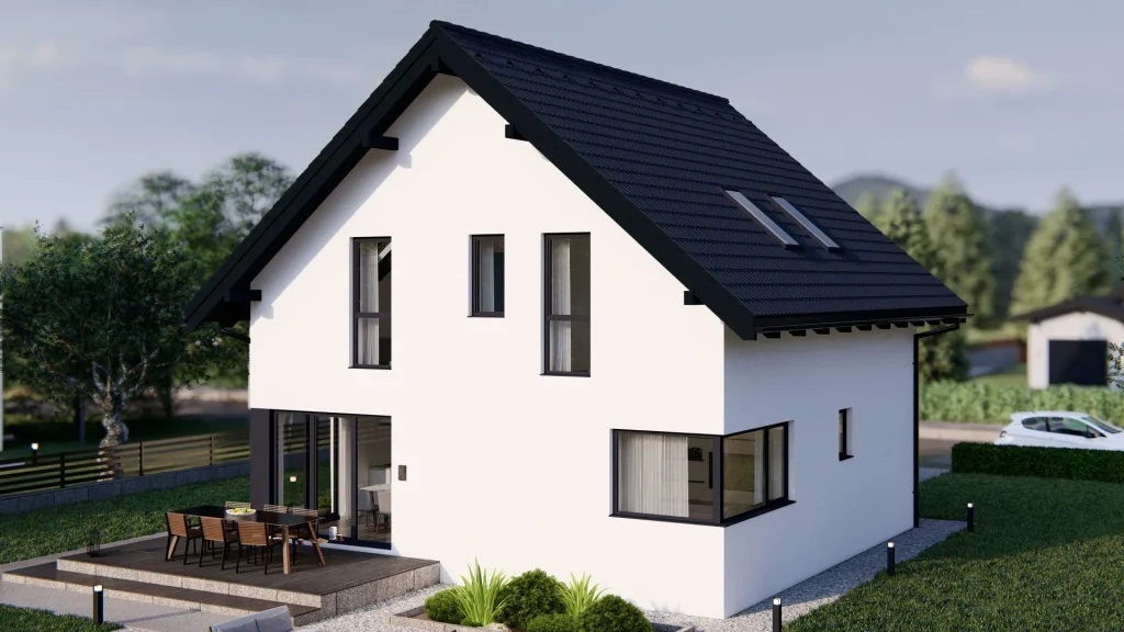 Modernes Fertighaus mit 40-Grad-Dachneigung in zeitgemäßer Architektur - BAUTENT Hausbau