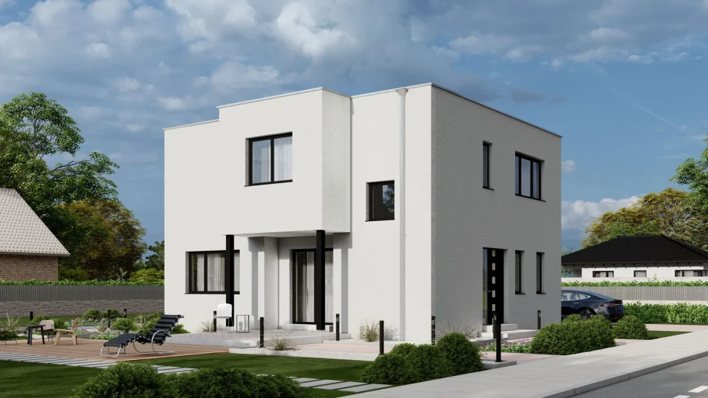 Modernes Fertighaus A002-1 von BAUTENT mit zeitgemäßer Architektur und hochwertiger Fassadengestaltung