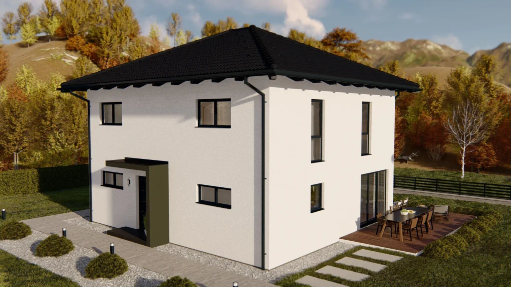 Modernes Fertighaus A002-10 mit zeitgemäßer Architektur und großen Fensterfronten von BAUTENT