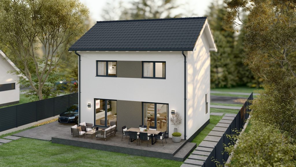 Modernes Fertighaus A002 von BAUTENT mit zeitgemäßer Architektur und nachhaltiger Bauweise für energieeffizientes Wohnen