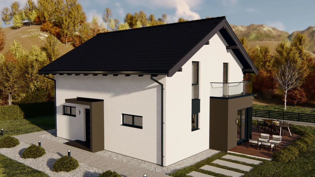 Modernes Fertighaus A002-12 mit zeitgemäßer Architektur und hochwertiger Fassadengestaltung von BAUTENT