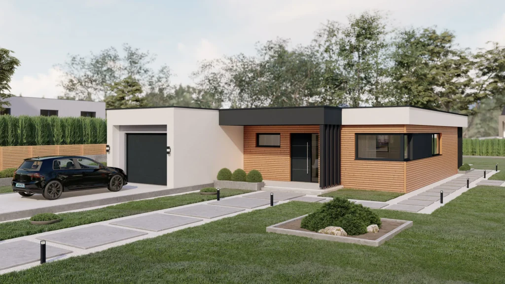 Modernes Fertighaus A002-29 mit zeitgenössischer Architektur und hochwertiger Fassadengestaltung von BAUTENT