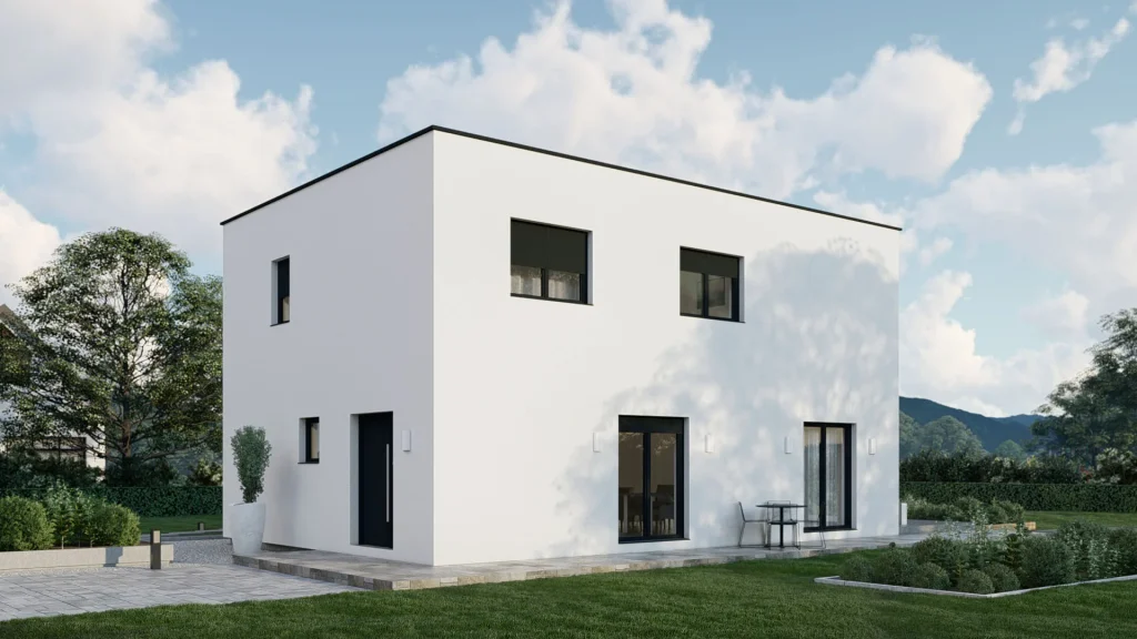 Modernes Fertighaus A002-5 mit zeitgemäßer Architektur und hochwertiger Fassadengestaltung von BAUTENT