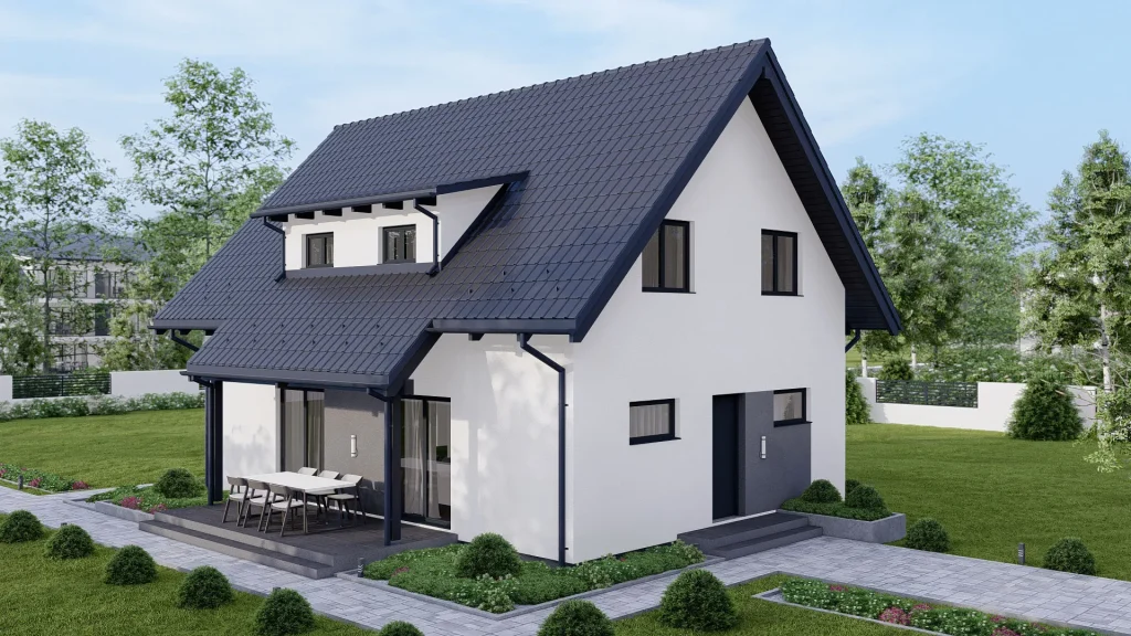 Modernes Fertighaus A002 Außenansicht - energieeffiziente Bauweise für Neubau und Sanierung