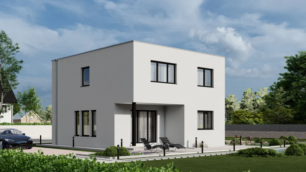 Modernes Fertighaus A003 mit heller Fassade und großen Fenstern - BAUTENT Hausbau und Sanierung