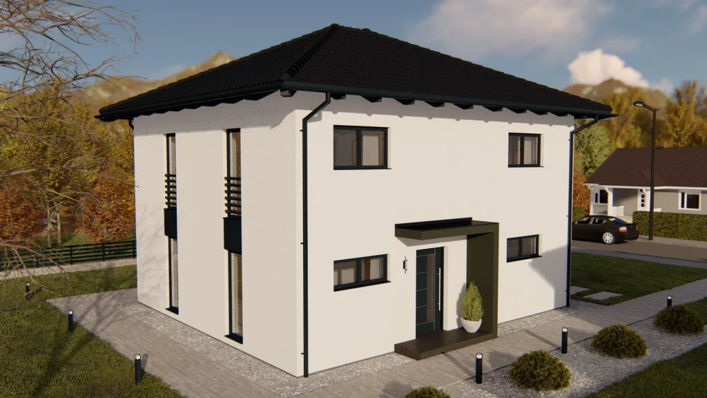 Modernes Fertighaus A003-10 in zeitgemäßer Architektur mit großen Fenstern und elegantem Design