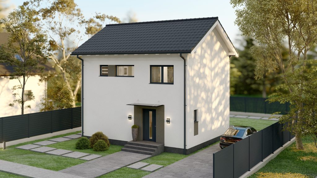 Modernes Fertighaus mit großen Fenstern und zeitgemäßer Architektur von BAUTENT