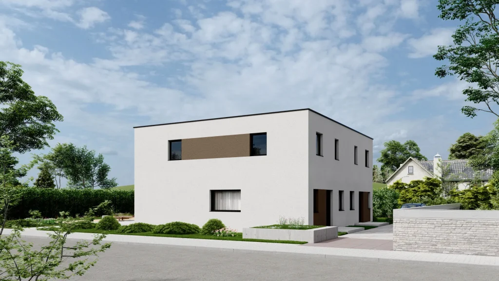 Modernes Fertighaus A003-17 mit zeitgenössischer Architektur und hochwertiger Fassadengestaltung von BAUTENT