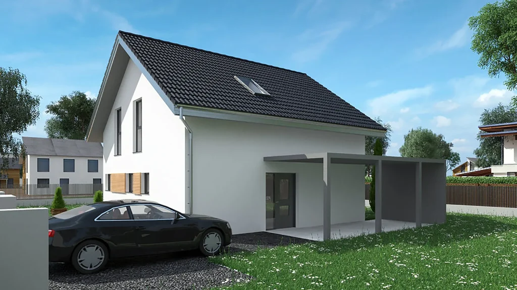 Modernes Arrow Fertighaus in Holzbauweise - Beispiel für nachhaltiges Bauen vom Steco Centar