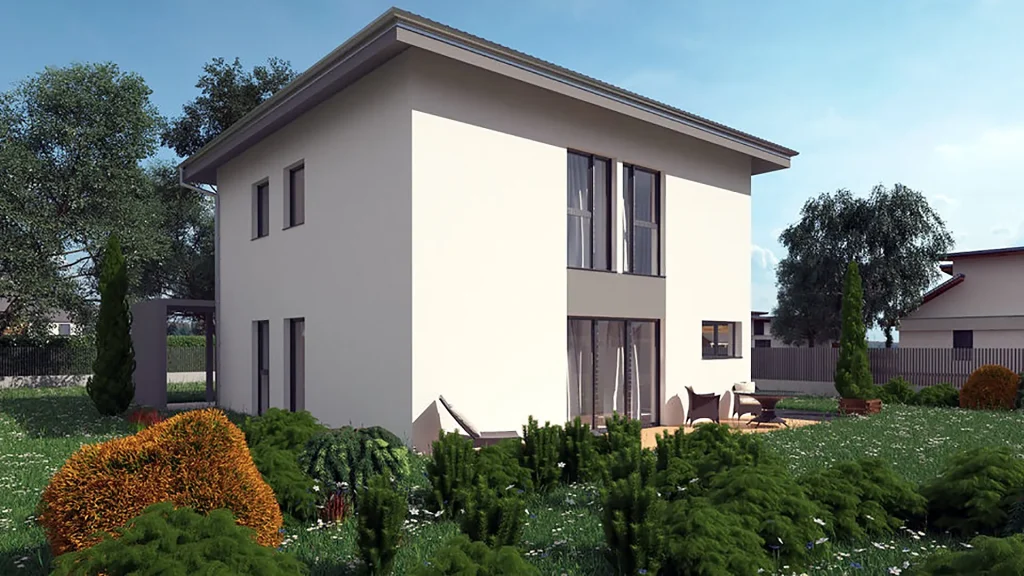 Modernes Arrow Fertighaus in nachhaltiger Holzbauweise - qualitätsvolle Fertigbauweise von Steco Centar