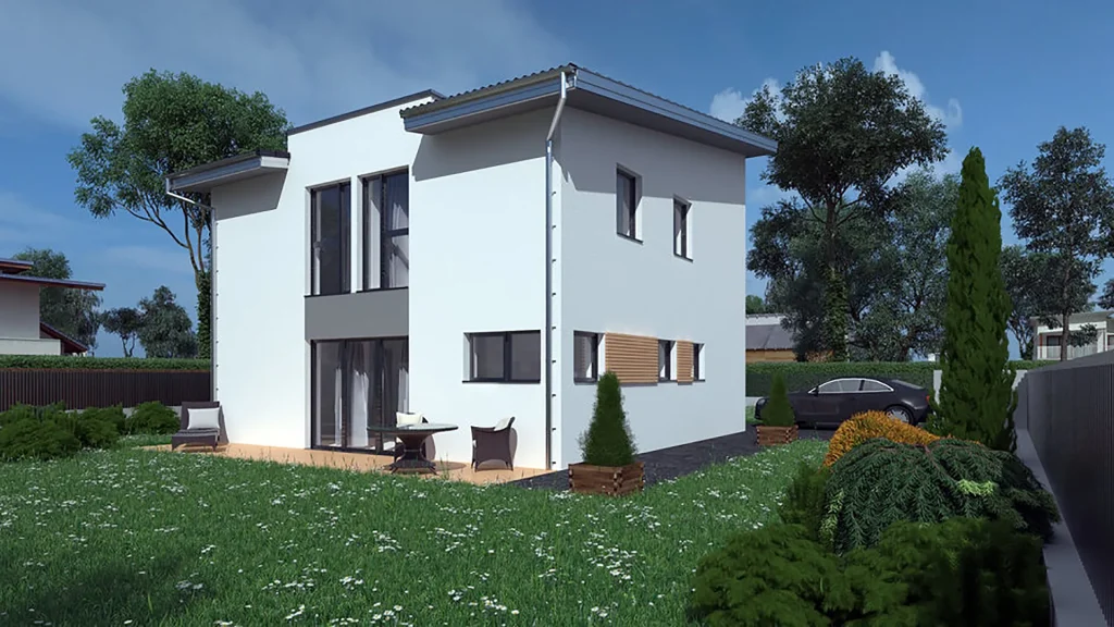 Modernes Arrow Fertighaus im Bau - professionelle Montage durch Steco Centar für schlüsselfertige Fertighäuser