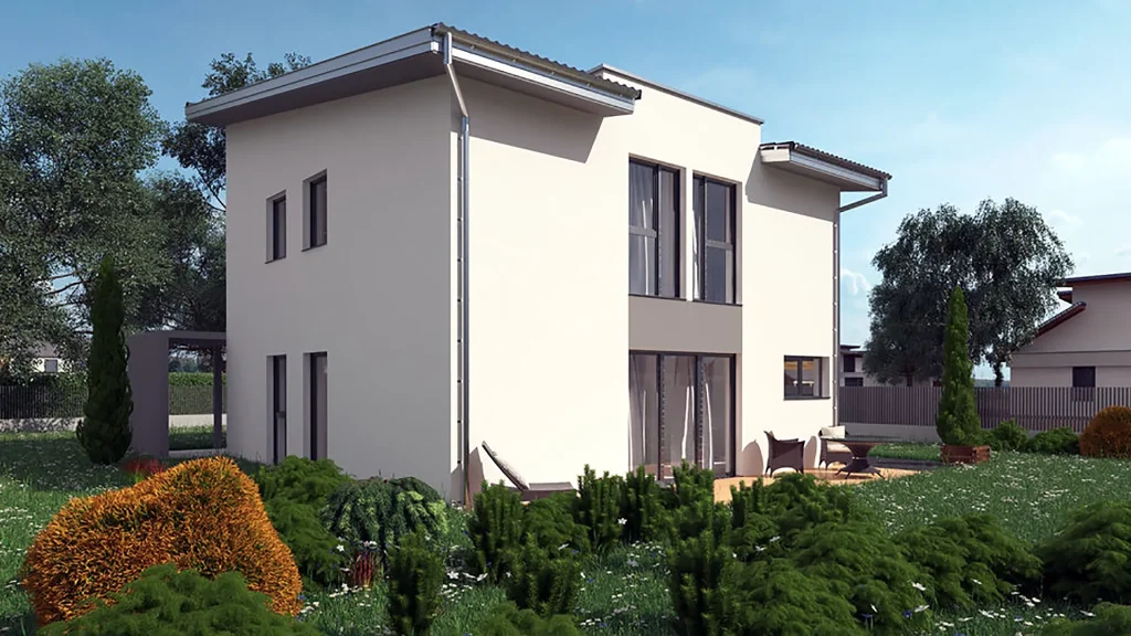 Modernes Arrow Fertighaus in Holzbauweise vom Steco Centar - energieeffiziente Fertighäuser für nachhaltiges Wohnen