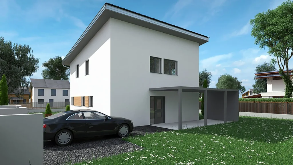 Modernes Arrow Fertighaus in Holzbauweise vom Steco Centar - energieeffiziente Fertighäuser für nachhaltiges Wohnen