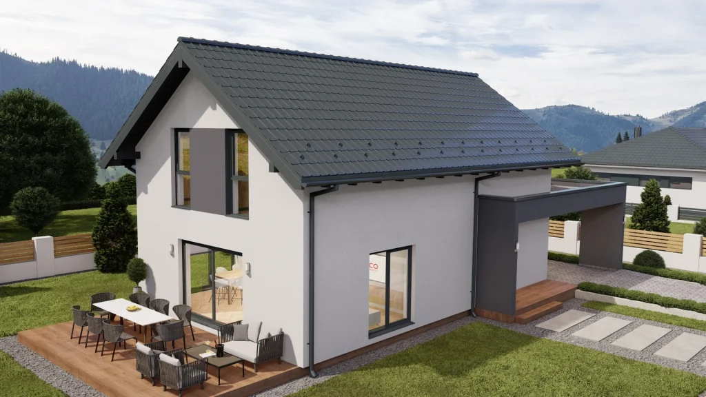 Modernes Fertighaus AZRA mit zeitgemäßer Architektur und großen Fenstern - Beispiel für nachhaltiges Bauen