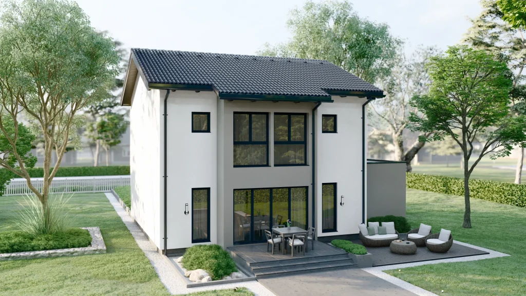 Modernes Fertighaus Ares A002 mit zeitgenössischer Architektur und großzügigen Fensterfronten von BAUTENT