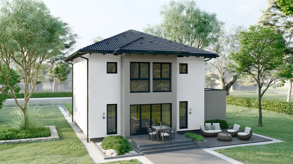 Modernes Fertighaus Ares-B002 mit zeitgemäßer Architektur und hochwertiger Fassadengestaltung von BAUTENT