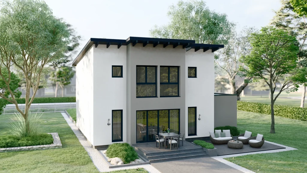 Modernes Fertighaus Ares-C002 mit zeitgemäßer Architektur und hochwertiger Fassadengestaltung von BAUTENT