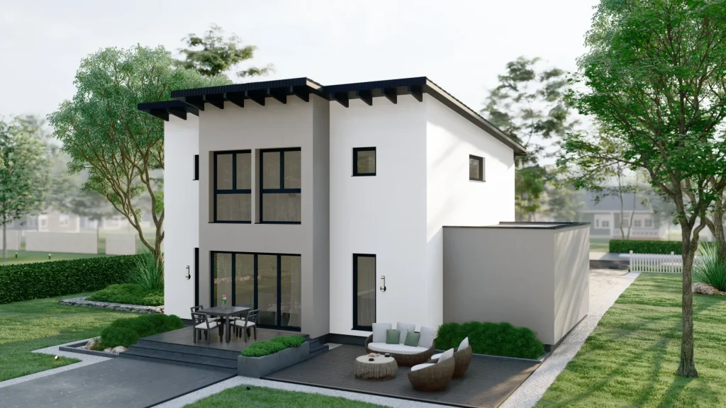 Modernes Fertighaus Ares-C003 mit zeitgenössischer Architektur und großen Fensterflächen von BAUTENT