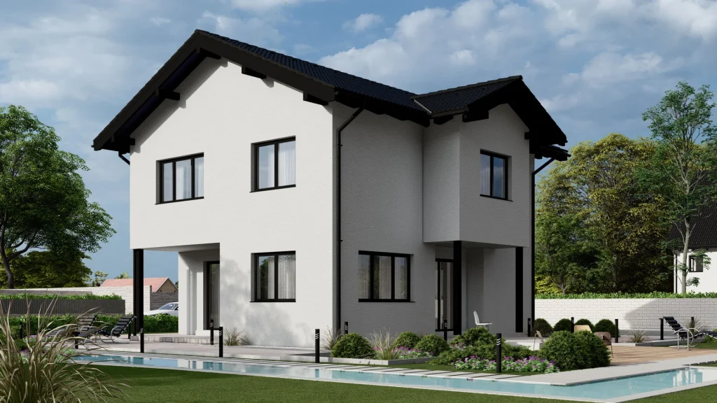 Modernes Fertighaus B001 von BAUTENT - energieeffiziente Bauweise mit zeitgemäßer Architektur und Fassade