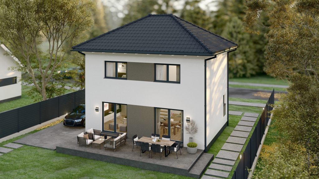 Modernes Fertighaus B002 von BAUTENT mit zeitgemäßer Architektur und hochwertiger Bauqualität für nachhaltiges Wohnen