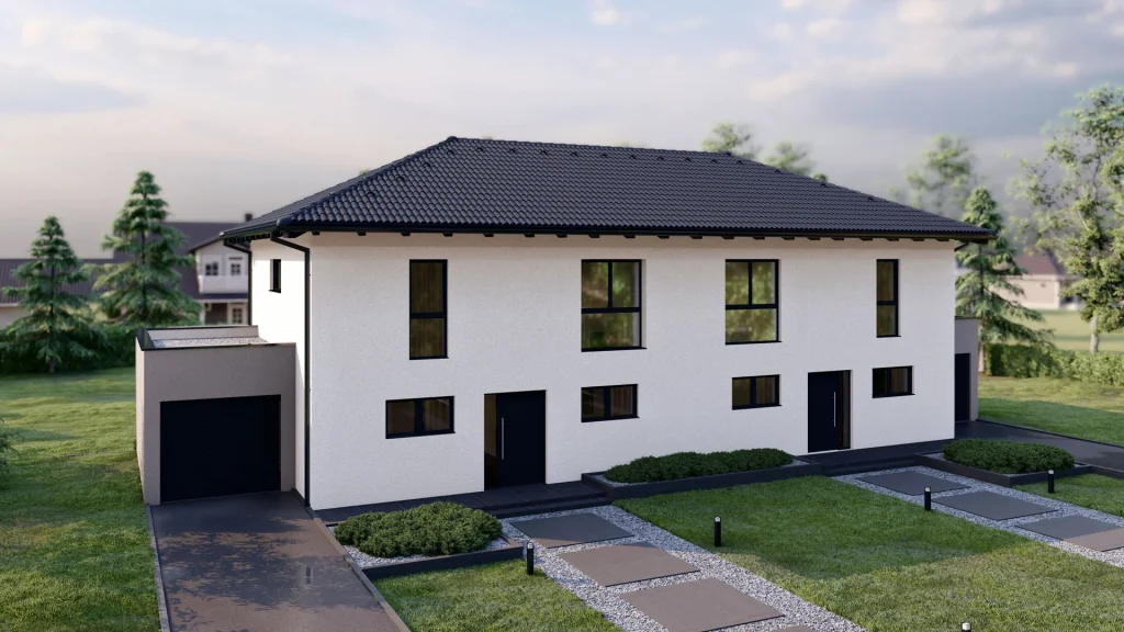 Modernes Fertighaus B002-19 mit zeitgenössischer Architektur und energieeffizienter Bauweise von BAUTENT