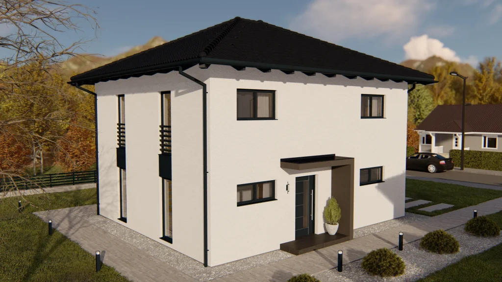 Modernes Fertighaus B003 Außenansicht - BAUTENT Referenzprojekt für schlüsselfertige Fertighäuser