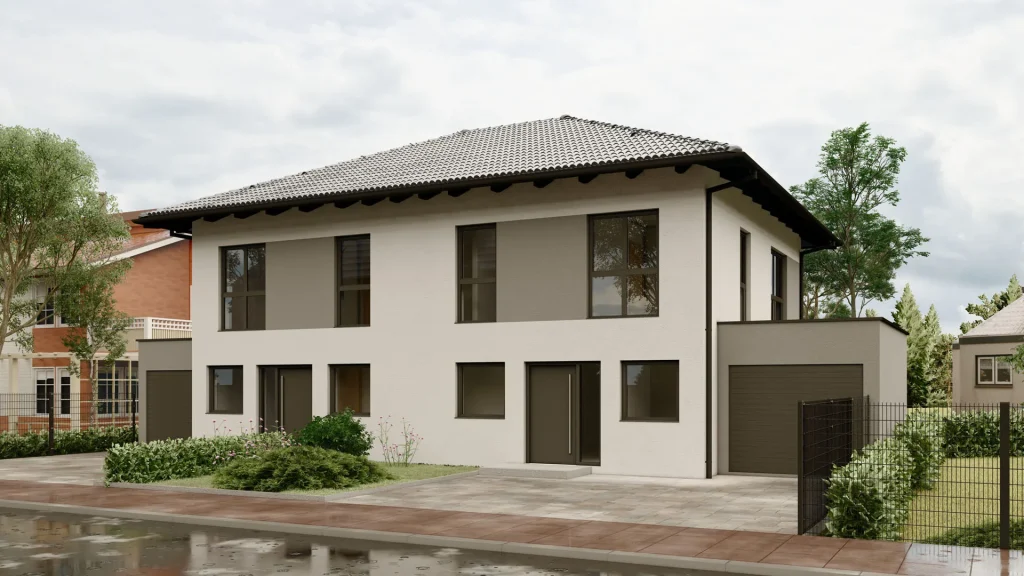 Modernes Fertighaus B003 mit zeitgemäßer Architektur und großzügigen Fensterfronten von BAUTENT