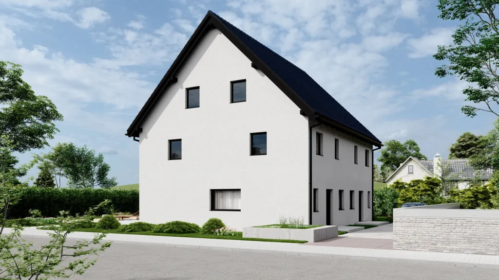 Modernes Fertighaus B003 Außenansicht - BAUTENT Fertighausbau mit hochwertiger Architektur und Energieeffizienz