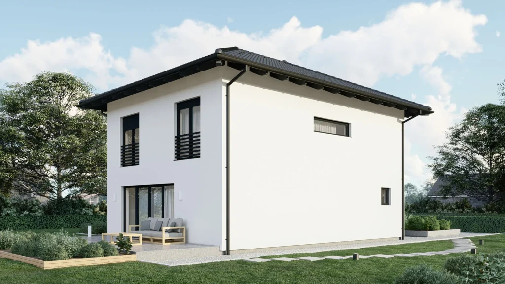 Modernes Fertighaus B003 mit großzügigen Fenstern und zeitgemäßer Architektur von BAUTENT