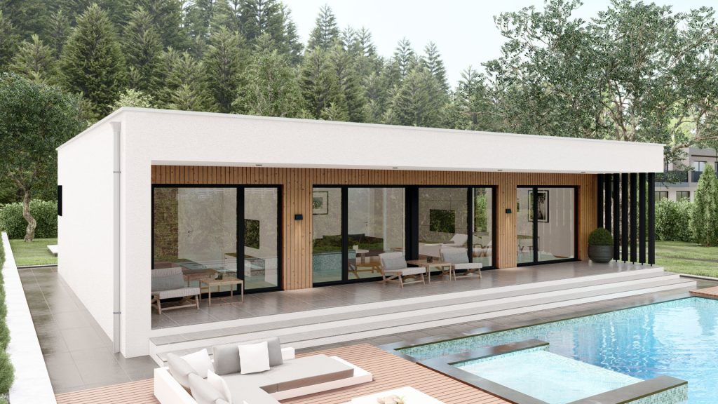 Modernes Fertighaus Bellevue B002 mit zeitgenössischer Architektur und großen Fensterfronten von BAUTENT