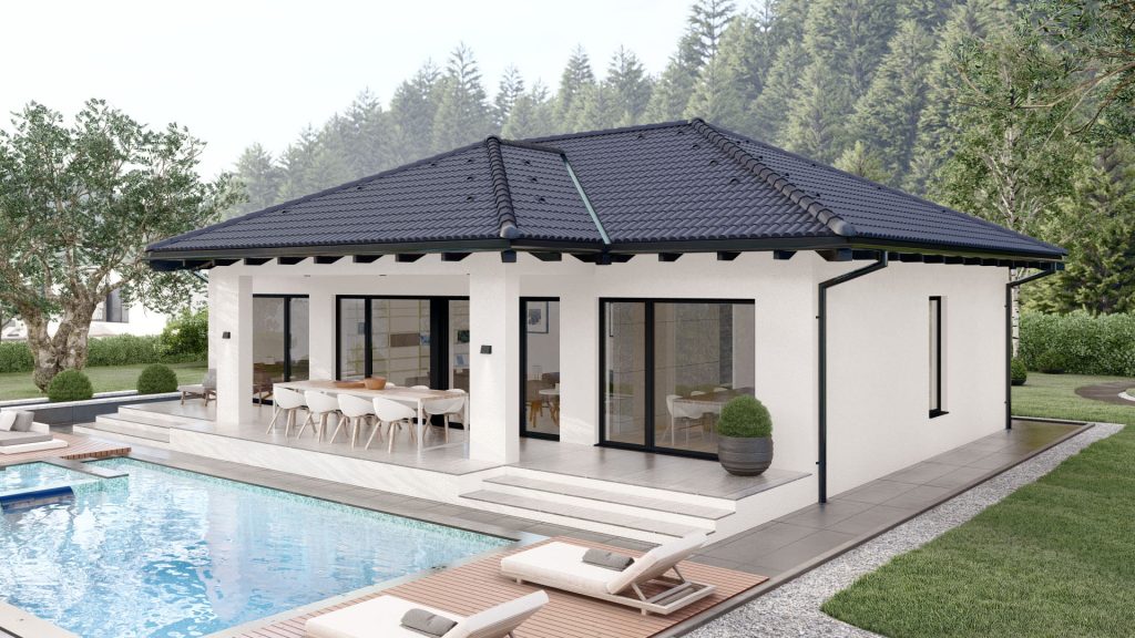 Modernes Fertighaus Bellevue C001 mit eleganter Fassade und zeitgemäßer Architektur von BAUTENT