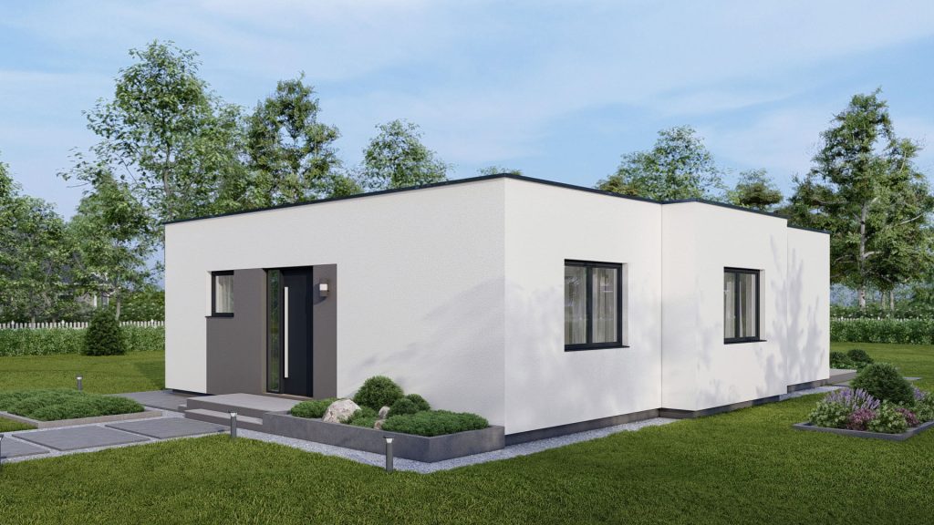 Moderner Bungalow Typ 6 A003 Fertighaus mit ebenerdiger Bauweise und zeitgemäßer Architektur von BAUTENT