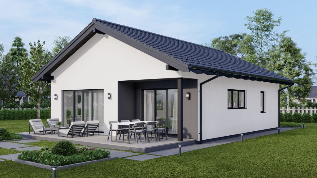 Moderner Fertighaus Bungalow Typ 6 B001 mit ebenerdiger Bauweise und zeitgemäßer Architektur von BAUTENT