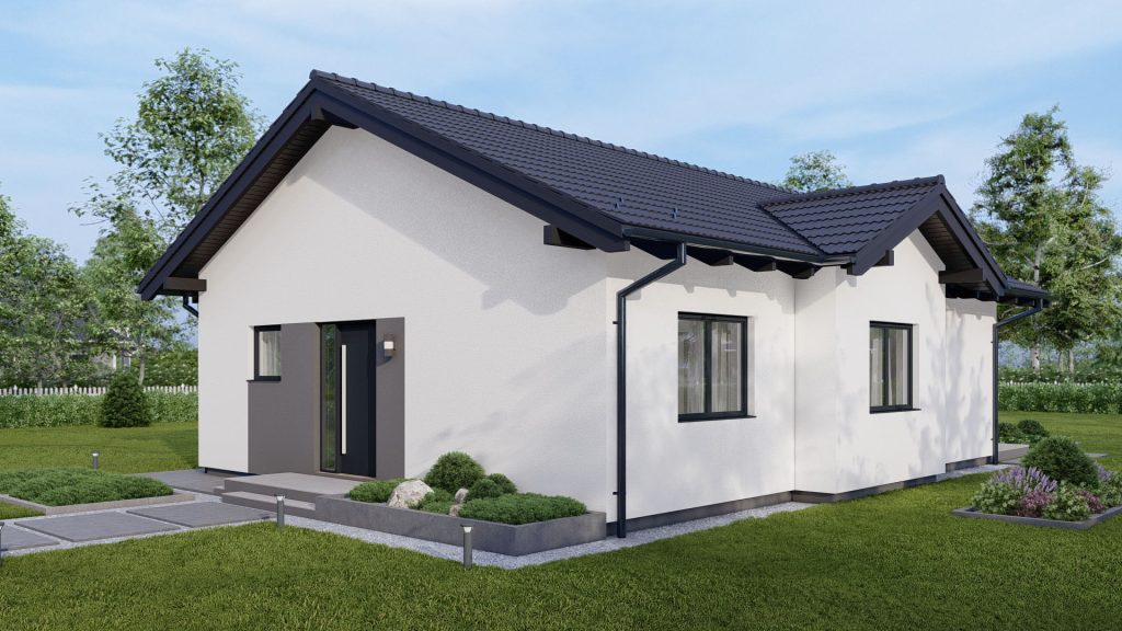 Moderner Fertighaus Bungalow Typ 6 B003 mit ebenerdiger Bauweise und großen Fenstern von BAUTENT