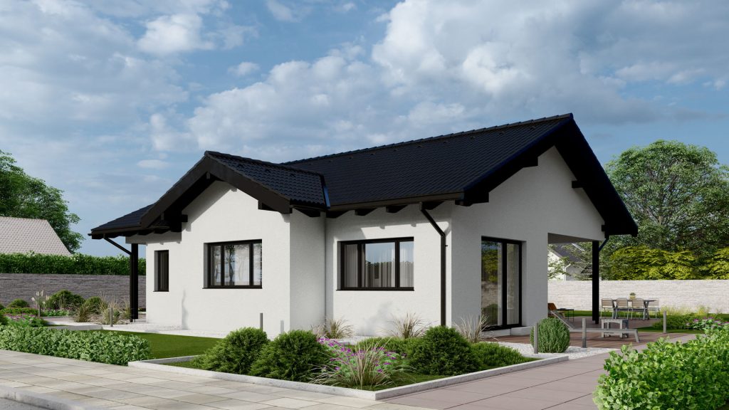 Moderner Fertighaus-Bungalow Typ 10 A001 mit ebenerdiger Bauweise und zeitgemäßer Architektur von BAUTENT