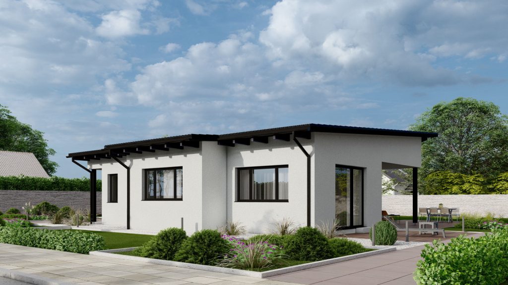 Moderner Fertighaus-Bungalow Typ 10 mit ebenerdiger Bauweise und zeitgemäßer Architektur von BAUTENT