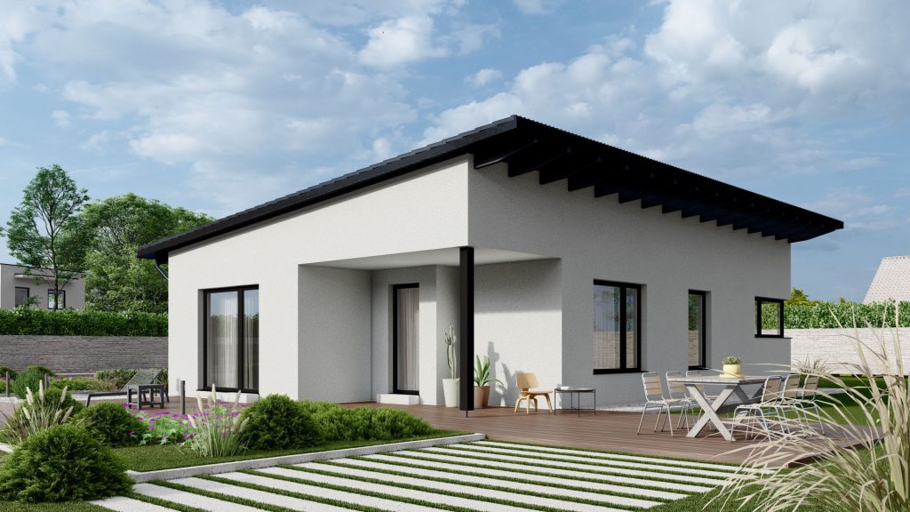 Moderner Bungalow Fertighaus Typ 10 mit großzügiger Architektur und zeitgemäßem Design von BAUTENT