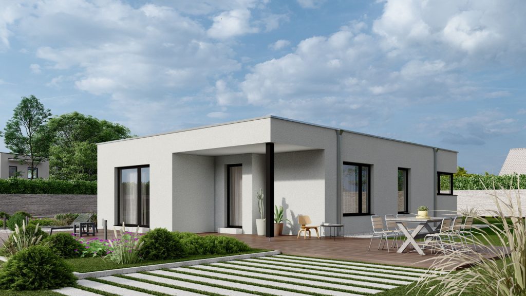 Moderner Bungalow Typ 10 Fertighaus mit großzügiger Architektur und zeitgemäßem Design von BAUTENT