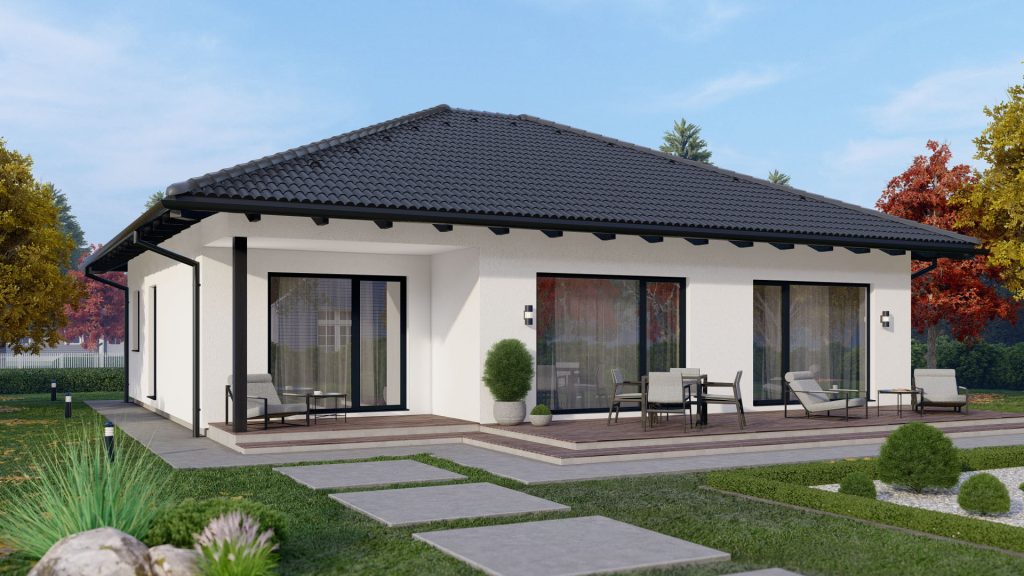 Moderner Bungalow Fertighaus Typ 4 B001 mit ebenerdiger Bauweise und zeitgenössischer Architektur von BAUTENT