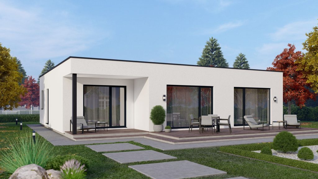 Fertighaus Bungalow Typ 4 - modernes einstöckiges Wohnhaus mit großzügiger Architektur von BAUTENT