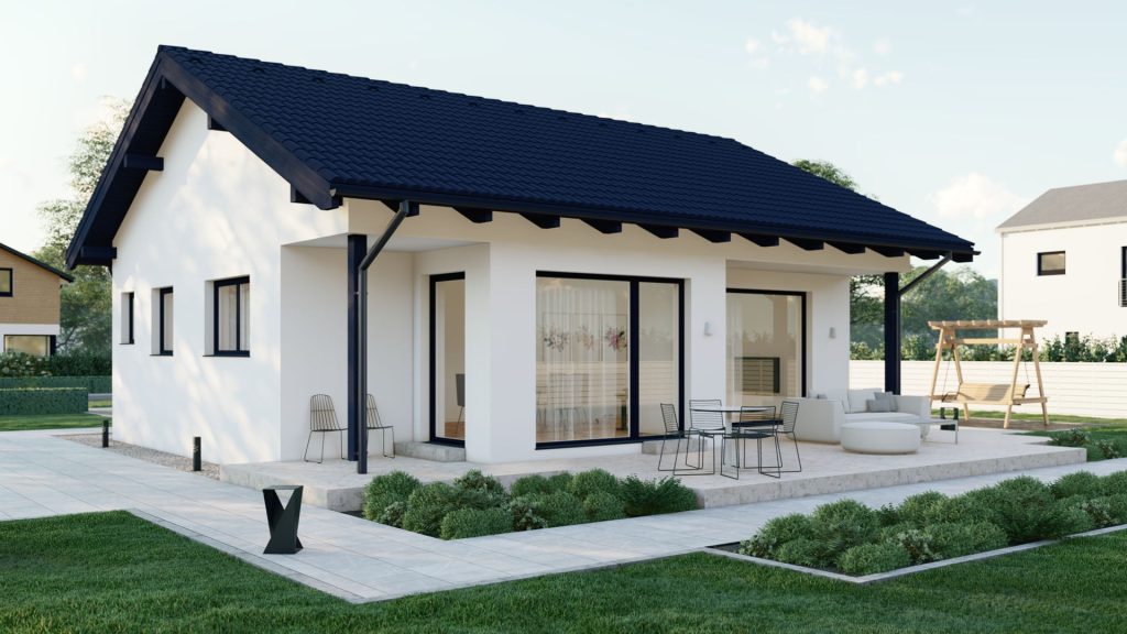 Moderner Bungalow Typ 9 Fertighaus mit ebenerdiger Bauweise und großzügiger Architektur von BAUTENT