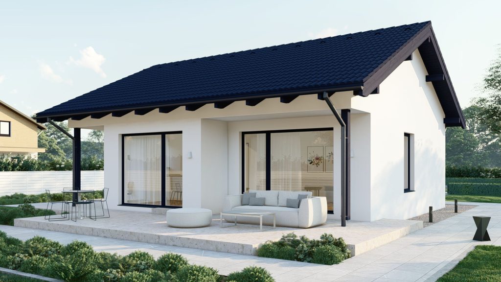 Moderner Bungalow Typ 9 A002 als Fertighaus - einstöckiges Wohnhaus mit zeitgemäßer Architektur von BAUTENT