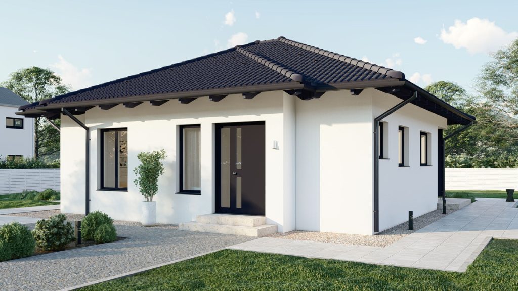Modernes Fertighaus Bungalow Typ 9 mit ebenerdiger Bauweise und zeitgemäßer Architektur von BAUTENT