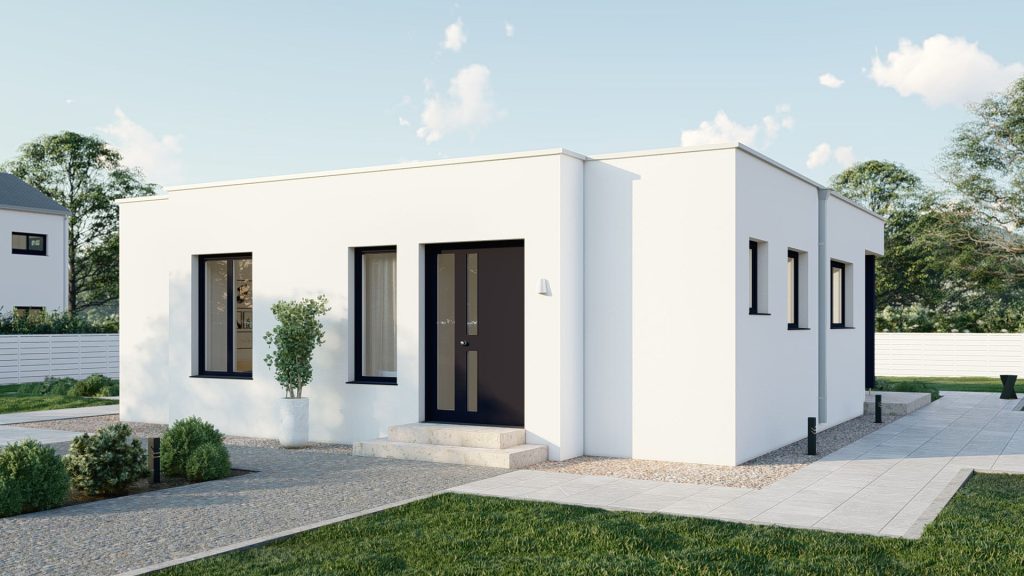 Moderner Bungalow Typ 9 D003 Fertighaus mit ebenerdiger Bauweise und zeitgemäßer Architektur von BAUTENT