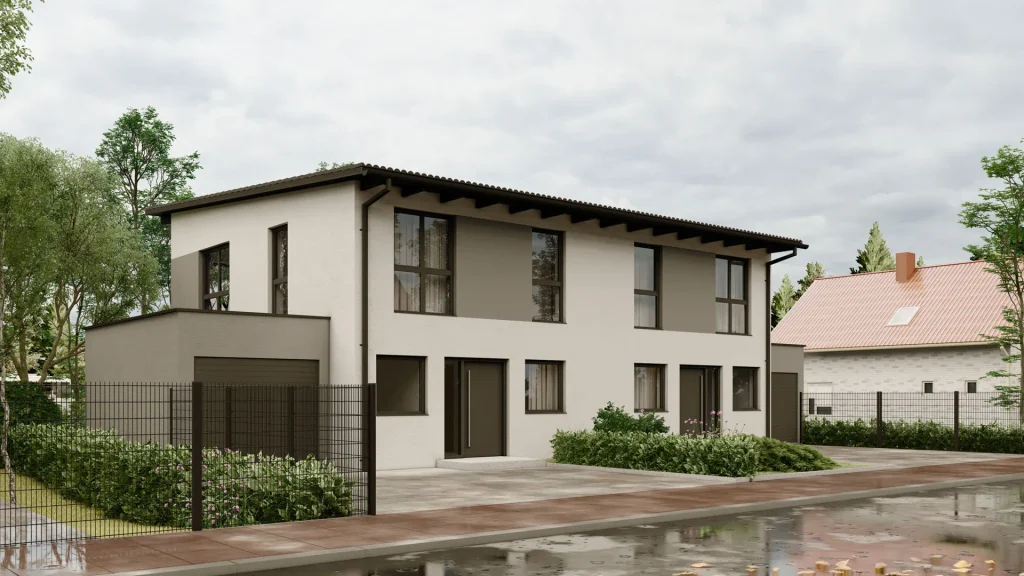 Modernes Fertighaus C001 mit zeitgemäßer Architektur und großzügigen Fenstern - BAUTENT Hausbau