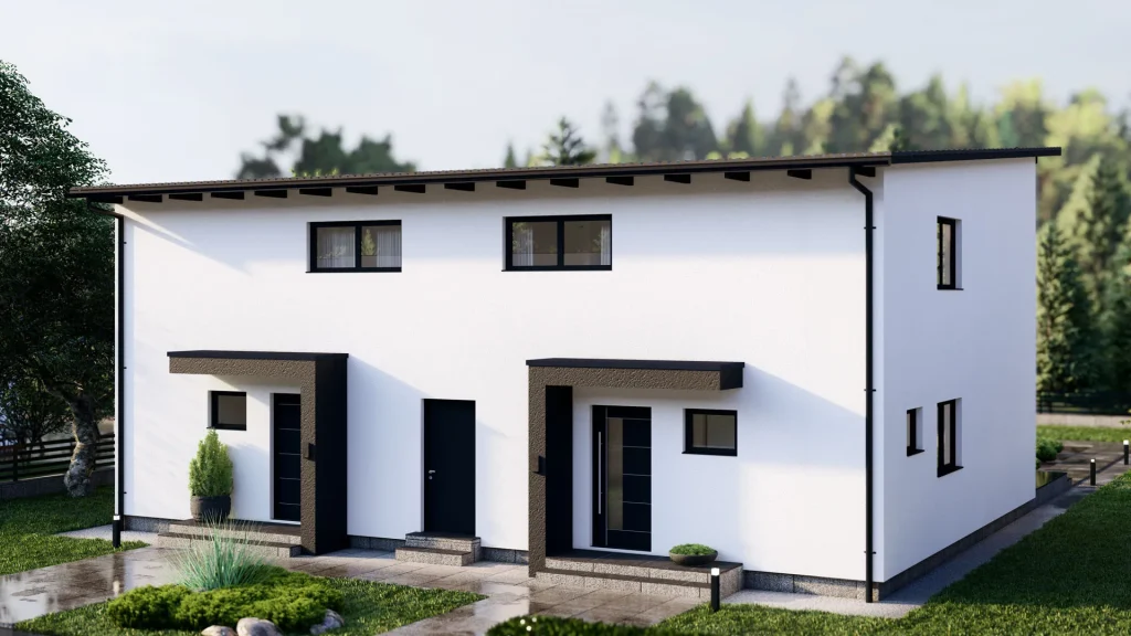 Modernes Fertighaus C001-23 von BAUTENT mit zeitgemäßer Architektur und hochwertiger Fassadengestaltung