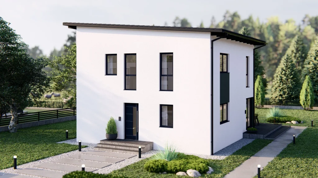 Modernes Fertighaus C002 mit eleganter Fassade und großzügigen Fenstern - BAUTENT Neubau und Sanierung