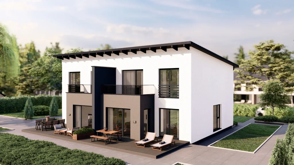 Modernes Fertighaus mit zeitgemäßer Architektur und hochwertiger Fassadengestaltung von BAUTENT